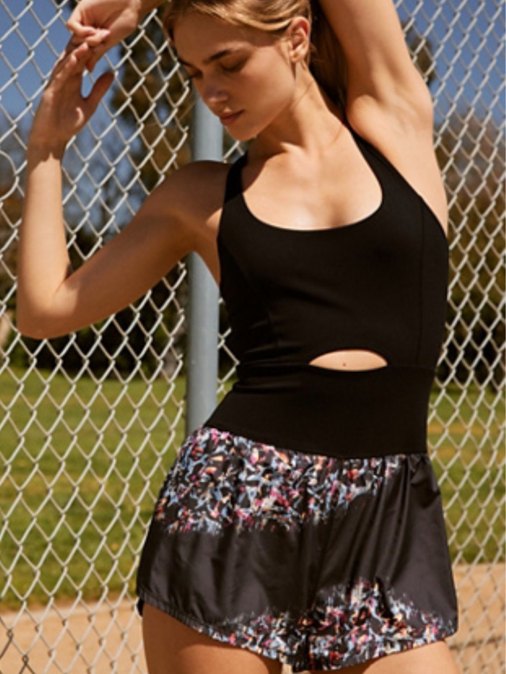Free People righteous onesie Black Cutout Jumpsuit with Floral Trim